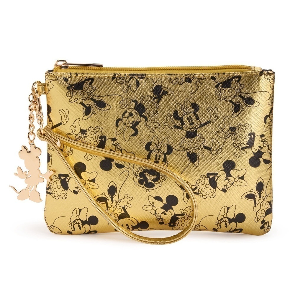 🆕 Disney’s Minnie Mouse Gold Metallic Zip Wristlet
